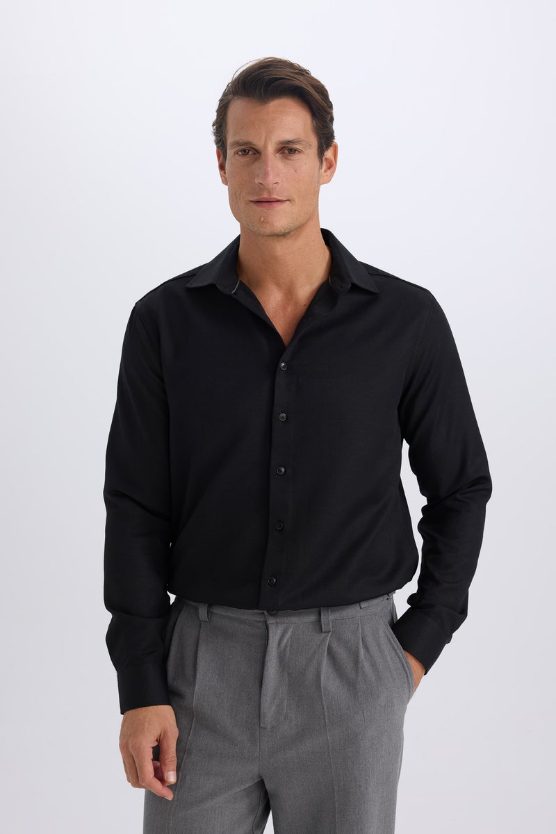 DeFacto Black Man Slim Fit Polo Neck Oxford Basic Shirt Casual - Image 1